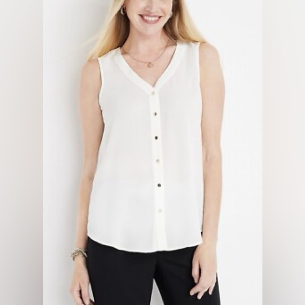 Maurices Ivory Button Front Tank Blouse V Neck Work Top 1X